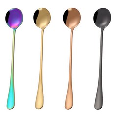 QTY OF 4 PCS COFFEE SPOONS WITH LONG HANDLE, STAINLESS STEEL DESSERT SPOONS TEA SPOONS FOR ICE TEA LATTE SUNDAE MILKSHAKE ICE CREAM, LONG STIRRING SPOON FOR DRINKING (ROUND-HEADED SPOON) - TOTAL RRP