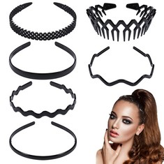 QTY OF 6 PCS TOOTH HEADBAND FOR WOMEN GIRLS, PLASTIC HAIR BANDS WAVY HAIR COMB HEADBAND HARD HAIR BANDS FOR HAIR STYLING (BLACK) - TOTAL RRP £225: LOCATION - A RACK