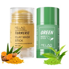 44 X 2PCS GREEN TEA CLEANSING MASK STICK & TURMERIC CLAY MASK STICK, PURIFYING CLAY STICK MASK DEEP CLEANSE GREEN TEA MASK STICK FOR BLACKHEAD REMOVER, IMPURITIES AND DEAD SKIN TISSUES IN THE PORES -