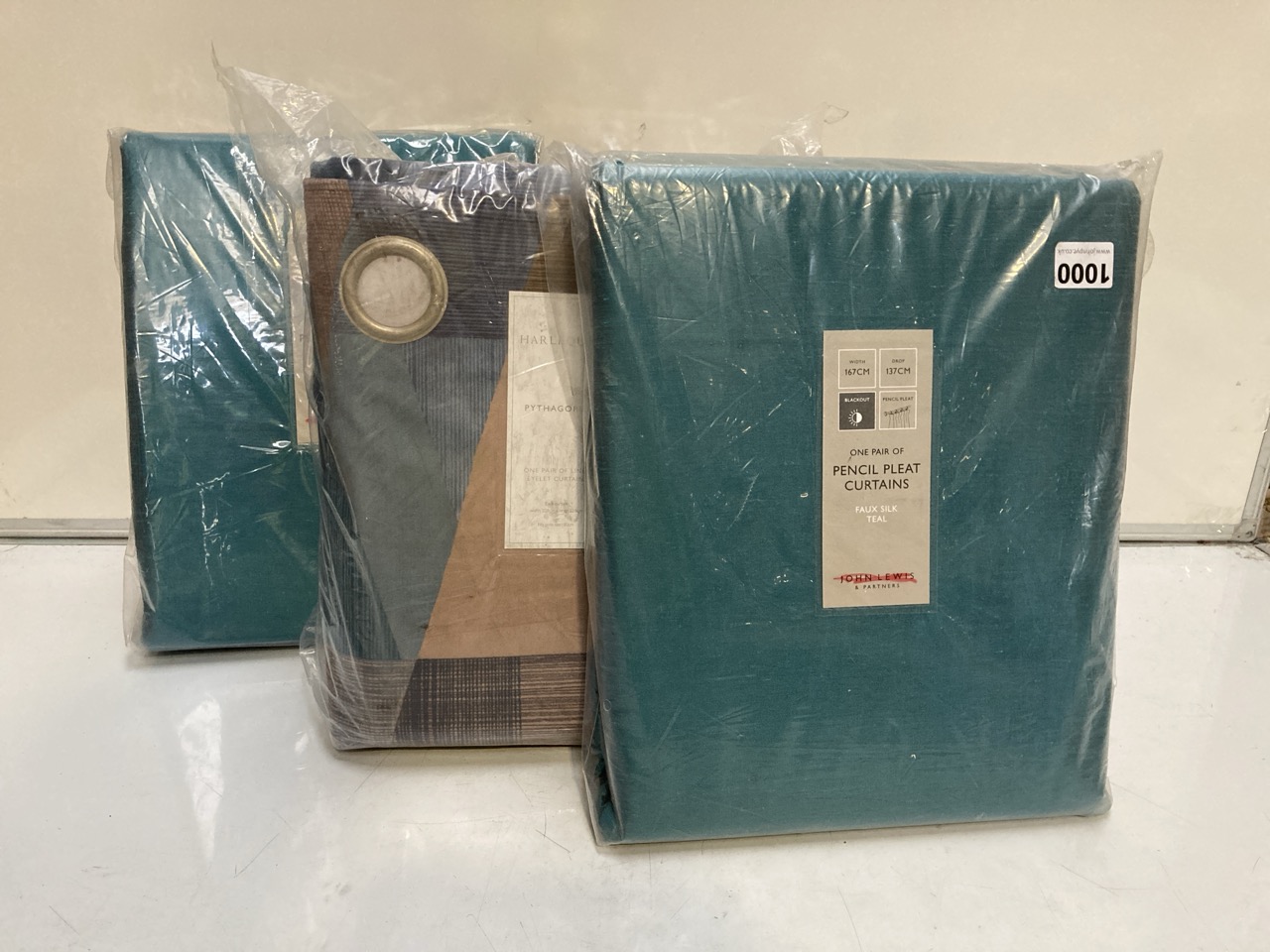 3 X PAIRS OF CURTAINS TO INCLUDE JOHN LEWIS FAUX SILK PENCIL PLEAT CURTAINS IN TEAL, 167X137CM