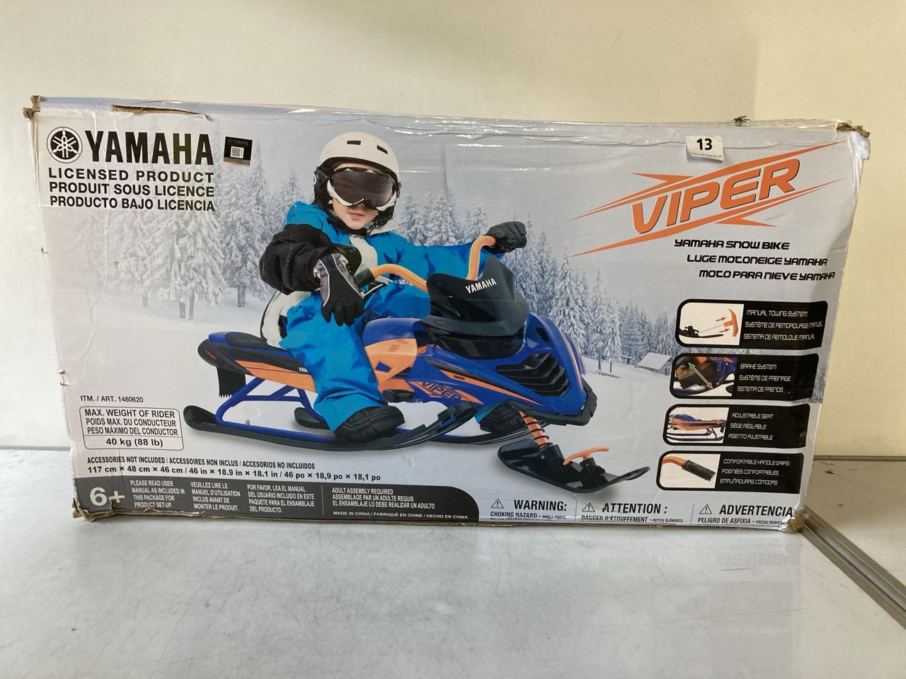 A YAMAHA VIPER SNOW BIKE, BLUE, BLACK & ORANGE RRP £125.00