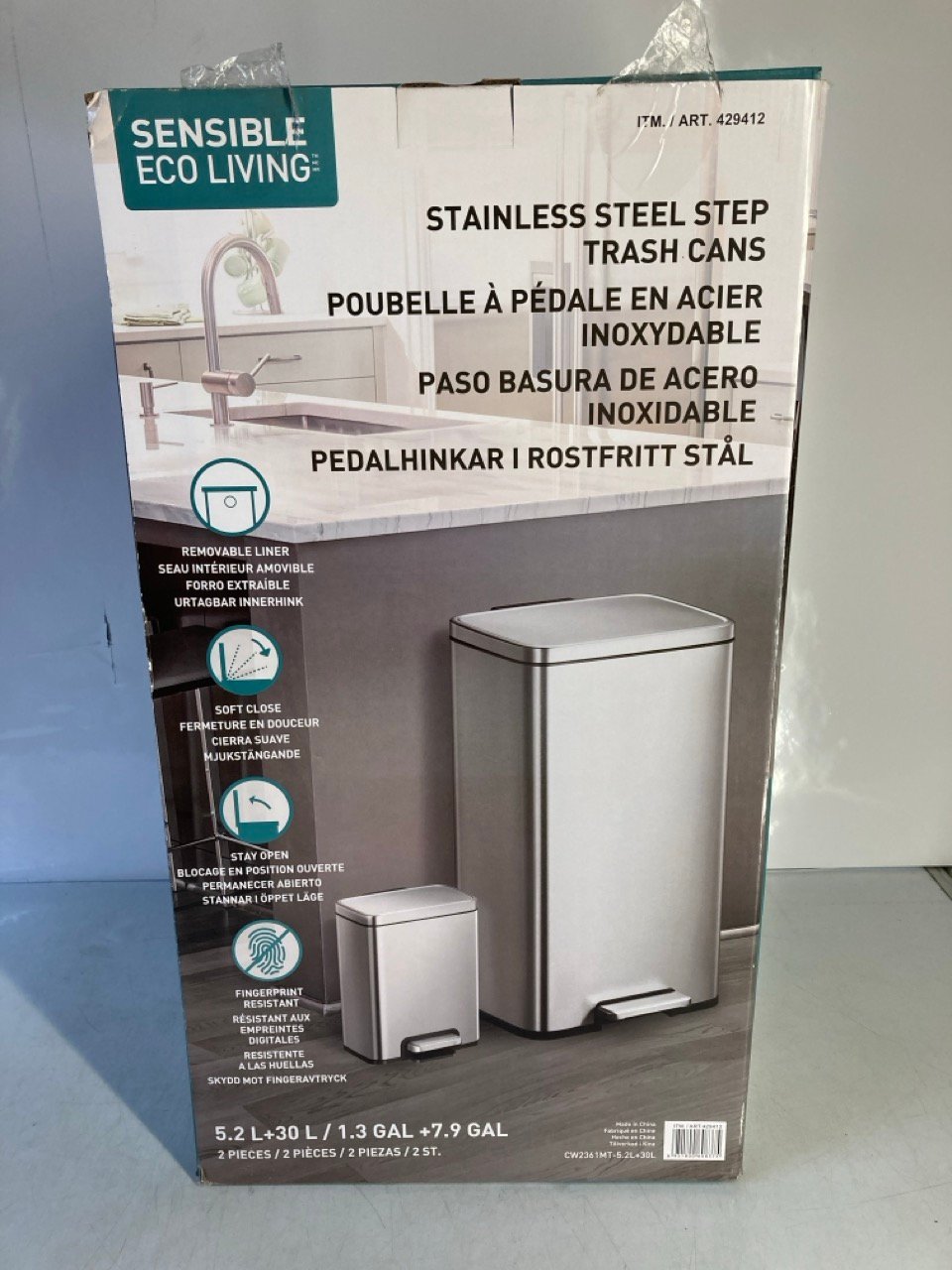 A SENSIBLE ECO LIVING STAINLESS STEEL STEP BIN, 429412