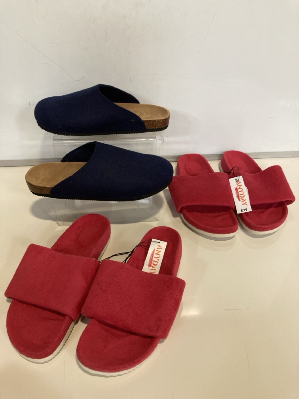 BOX OF ASSORTED JOHN LEWIS SLIPPERS TO INCLUDE ANYDAY TWILIGHT SLIDERS IN RED