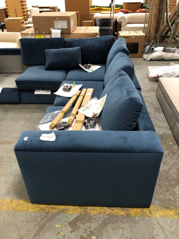 John Pye Auctions JOHN LEWIS SWOON RUNBIK VELVET BLUE L SHAPED SOFA