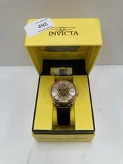 INVICTA 22569 GOLD WATCH WITH LEATHER STRAP - LOCATION 37B.