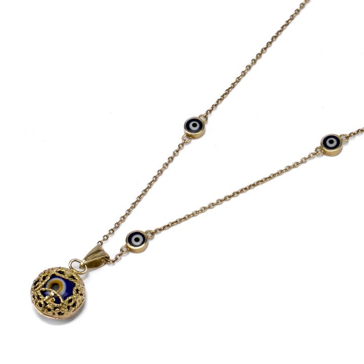 14K Yellow Filigree Eye Pendant and Chain, 42cm, 5.3g.  Auction Guide: £150-£200 (VAT Only Payable on Buyers Premium)