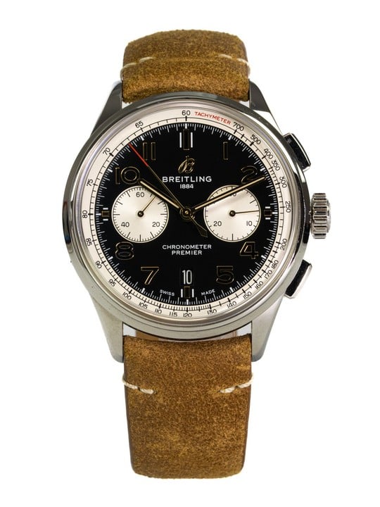 Breitling Premier B01 Chronograph 42 Norton Ref: AB0118 Automatic Watch. 42mm Stainless Steel Case with Black Dial, Brown Leather Strap with Stainless Steel Breitling Buckle. Age: Unknown. Comes with