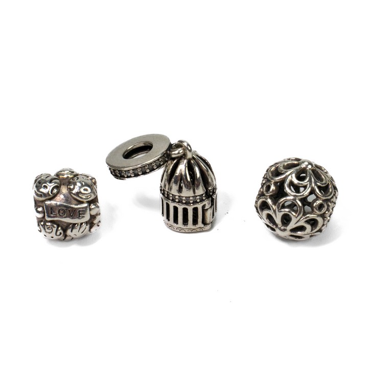 Pandora Silver Selection of Three Charms, 11g (VAT Only Payable on Buyers Premium)