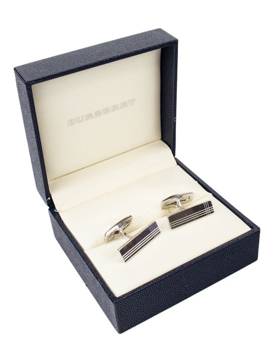 Burberry Silver Plated Metal Pair of Cufflinks, 2.5x0.7cm, 11.5g. Includes Burberry Box (VAT Only Payable on Buyers Premium)