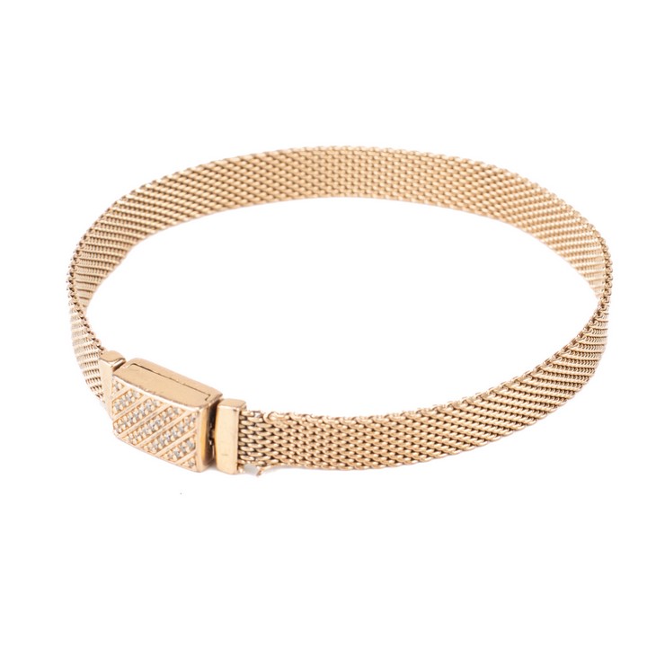 Pandora Rose Gold Plated Metal Clear Stone Clasp Mesh Bracelet, 19cm, 11.1g (VAT Only Payable on Buyers Premium)