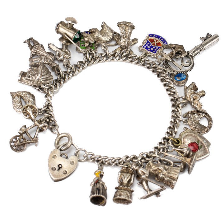 Silver Charm Bracelet, 17cm, 60.5g (VAT Only Payable on Buyers Premium)