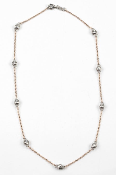 Silver Rose Gold Plated White Stone Necklace, 40cm, 5g