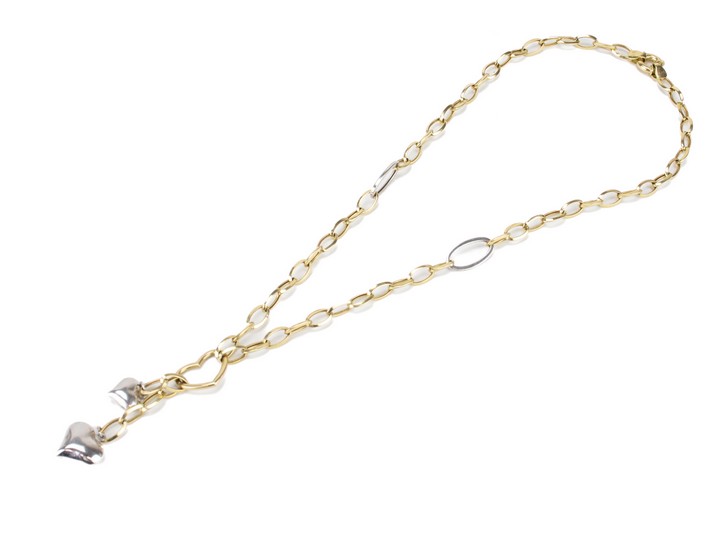 14K Yellow and White Hearts Necklace, 44cm, 9.8g.  Auction Guide: £400-£500 (VAT Only Payable on Buyers Premium)