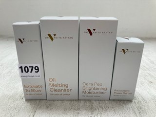 4 X ASSORTED DR VANITA RATTAN SKINCARE ITEMS TO INCLUDE EXFOLIATE TO GLOW AND ANTIOXIDANT POWER SERUM: LOCATION - D12