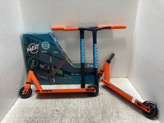 2 X MONGOOSE RISE 100 FOLDABLE SCOOTERS IN BLACK/ORANGE TO ALSO INCLUDE IMERT FS1.5 MINI GLOW IN THE DARK FOLDABLE SCOOTER: LOCATION - A7