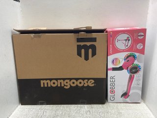 MONGOOSE RISE 100 PRO FOLDABLE SCOOTER IN GREEN/BLACK TO ALSO INCLUDE GLOBBER JUNIOR FOLDABLE SCOOTER WITH LIGHTS IN PINK: LOCATION - A7