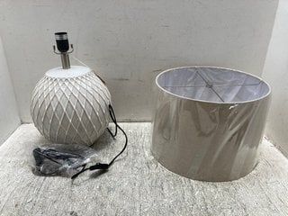 LATTICE CERAMIC TABLE LAMP WITH LINEN SHADE: LOCATION - A13