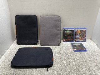 3 X CASE FOR LAPTOP/TABLET IN NAVY AND BEIGE TO ALSO INCLUDE 3 X PS5 GAMES TO INCLUDE PAYDAY 3 DAY ONE EDITION (PLEASE NOTE: 18+YEARS ONLY. ID MAY BE REQUIRED): LOCATION - A13