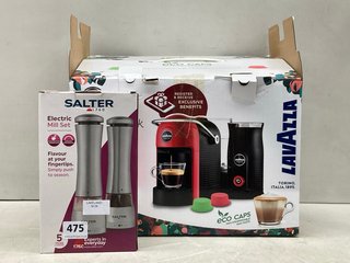 LAVAZZA JOLIE & MILK ECO CAPS COFFEE MACHINE IN BLACK TO ALSO INCLUDE SALTER ELECTRIC SALT & PEPPER MILL SET: LOCATION - B11