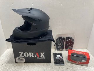 ZORAX MOTORCYCLE HELMET IN MATT BLACK - SIZE UK S TO ALSO INCLUDE ZORAX BALACLAVA AND GLOVES: LOCATION - A*
