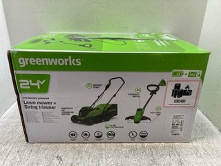 GREENWORKS 24V 33CM CORDLESS LAWN MOWER AND 25CM STRING TRIMMER: LOCATION - B1