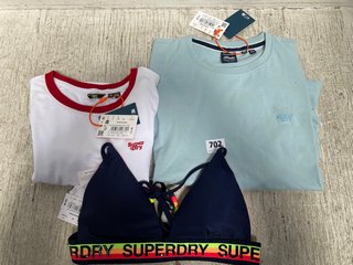 3 X ASSORTED SUPERDRY WOMENS CLOTHING IN VARIOUS SIZES TO INCLUDE LOGO TRIANGLE BIKINI TOP IN RICH NAVY SIZE 10: LOCATION - C0