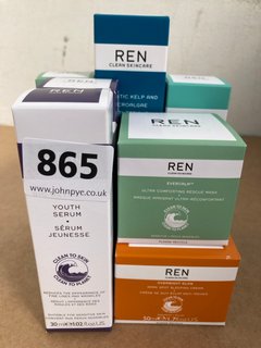 QTY OF REN SKINCARE PRODUCTS TO INCLUDE REDNESS RELIEF SERUM AND BIO RETINOID YOUTH CREAM: LOCATION - C8