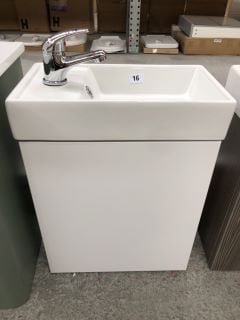 (COLLECTION ONLY) WALL HUNG 1 DOOR CLOSET SINK UNIT IN WHITE WITH 405 X 220MM STH CERAMIC BASIN COMPLETE WITH MONO BASIN MIXER TAP & CHROME SPRUNG WASTE - RRP £605: LOCATION - C3
