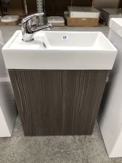 (COLLECTION ONLY) WALL HUNG 1 DOOR CLOSET SINK UNIT IN BROWN GREY EVOLA WITH 405 X 220MM STH CERAMIC BASIN COMPLETE WITH MONO BASIN MIXER TAP & CHROME SPRUNG WASTE - RRP £605: LOCATION - C3