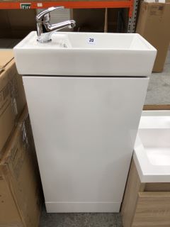 (COLLECTION ONLY) FLOOR STANDING 1 DOOR CLOSET SINK UNIT IN WHITE WITH 404 X 225MM STH CERAMIC BASIN COMPLETE WITH MONO BASIN MIXER TAP & CHROME SPRUNG WASTE - RRP £675: LOCATION - C3