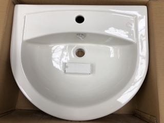 (COLLECTION ONLY) 550MM WIDE 1TH CERAMIC BASIN WITH SEMI PEDESTAL - RRP £290: LOCATION - C1