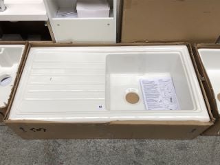 (COLLECTION ONLY) SINGLE BOWL REVERSIBLE DRAINER CERAMIC KITCHEN SINK 1010 X 520MM - RRP £325: LOCATION - C3