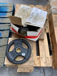 (COLLECTION ONLY) 2 X BOXES OF OLYMPIC RUBBER TRI GRIP WEIGHT PLATES TO ALSO INCLUDE BOX OF ASSORTED WEIGHT PLATES: LOCATION - B5
