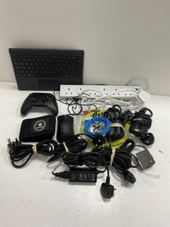 ASSORTED CABLES TO INCLUDE HP, DELL LENOVO CHARGERS, XBOX CONTROLLER, MICROSOFT SURFACE KEYBOARD & OTHERS MIXED TECH ITEMS [JPTM116857]