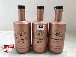 3 X BRENTINGBY DRY GIN 70CL 45% VOL (WE OPERATE A CHALLENGE 25 POLICY. 18+ ID MAY BE REQUIRED UPON COLLECTION, E.G. A VALID PASSPORT OR PHOTO DRIVING LICENCE): LOCATION - AR5