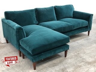 REYA LARGE 3 SEATER LEFT HAND FACING CHAISE END CORNER SOFA IN TEAL VELVET - RRP £4195: LOCATION - D2