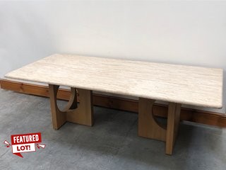 (COLLECTION ONLY) ELLIOT RECTANGULAR DINING TABLE IN NATURAL TRAVERTINE AND OAK - RRP £3595: LOCATION - D7