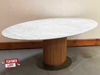 (COLLECTION ONLY) MURCELL OVAL DINING TABLE IN FANTASY GREY MARBLE AND OAK WITH BRASS BASE - RRP £6495: LOCATION - D7