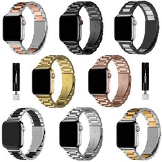 23 X HOLDFAST REPLACEMENT 38MM 40MM 41MM 42MM 44MM 45MM METAL WATCH BAND COMPATIBLE WITH APPLE IWATCH STRAPS SERIES 8/7/6/SE/SE2/5/4/3/2/1. 3 LINK STAINLESS STEEL DESIGN IN BLACK, SILVER, GOLD & ROSE