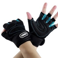 23 X COLIXPET GYM GLOVES, WEIGHT LIFTING GLOVES WITH WRIST WRAP SUPPORT GLOVES FOR MEN & WOMEN PALM PROTECTION FOR WORKOUT TRAINING?FITNESS, HANGING, PULL UPS BLUESIZE M - TOTAL RRP £134: LOCATION -
