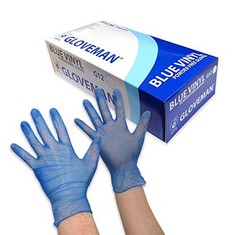 QUANTITY  OF ASSORTED ITEMS TO INCLUDE VINYL DISPOSABLE GLOVES SAFE NON TOXIC BLUE RUBBER 1 X 100 PIECES SIZE SMALL. LATEX AND POWDER FREE CLEAN AND HYGIENIC. FOR USE WHERE SANITARY IS NEEDED FOOD GR
