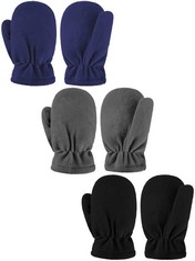 16 X 3 PAIRS KIDS FLEECE MITTENS TODDLER WINTER WARM GLOVES WINDPROOF SNOW SKI GLOVES FOR BOYS AND GIRLS OUTDOOR ACTIVITIES , BLACK, GREY, NAVY BLUE, 5-7 YEARS  - TOTAL RRP £173: LOCATION - C RACK