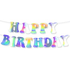 QUANTITY  OF ASSORTED ITEMS TO INCLUDE HAPPY BIRTHDAY BANNER FOR BIRTHDAY PARTY SUPPLIES, LASER SILVER BIRTHDAY BUNTING PARTY DECORATION FOR BOYS MEN BABY SHOWER PHOTO BACKDROP FOR HOME OR GARDEN A3L