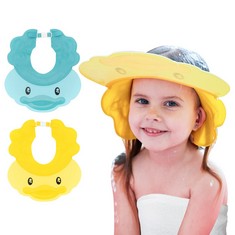 20 X FUNUP BABY SHOWER CAP, 2 PACK KIDS SHAMPOO SHOWER BATH CAP ADJUSTABLE HAIR WASHING SHAMPOO SHIELD BABY VISOR FOR EYES AND EARS PROTECTOR , DUCK BLUE & YELLOW  - TOTAL RRP £171:::: LOCATION - C R