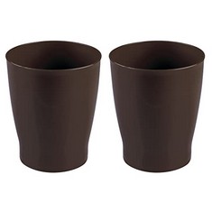 7 X MDESIGN SET OF 2 SLIM ROUND PLASTIC SMALL TRASH CAN WASTEBASKET, GARBAGE CONTAINER BIN FOR BATHROOMS, POWDER ROOMS, KITCHENS, HOME OFFICES, KIDS ROOMS - DARK BROWN - TOTAL RRP £77::: LOCATION - C