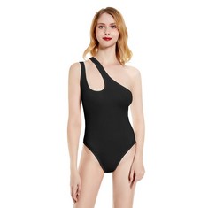 10 X KOEMCY BODYSUIT FOR WOMEN SEXY ONE SHOULDER CUTOUT FRONT BACKLESS SLEEVELESS SLIM FIT STRETCHY TANK TOP BODYSUITS , BLACK,XL  - TOTAL RRP £118: LOCATION - C RACK