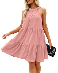 QUANTITY  OF ASSORTED ITEMS TO INCLUDE SAMPEEL LADIES DRESS HALTER NECK SUMMER DRESS WOMENS BEACH SEXY CHIFFON MINI DRESS PINK SIZE 22-24: LOCATION - C RACK
