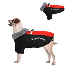 31 X DOG COAT WITH FUR COLLAR WATERPROOF JACKETS PET WINTER WARM CLOTHES OUTDOOR SPORT REFLECTIVE DOG SNOWSUIT WATER RESISTANT ADJUSTABLE DOG OUTFIT VEST WITH HARNESS HOLE DOG APPAREL FOR PET , 2XL,