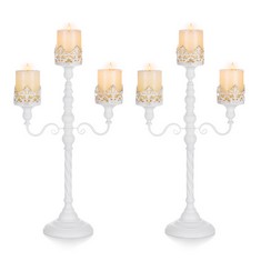 3 X SZIQIQI 56CM PILLAR CANDLE HOLDER FOR WEDDING 3-ARM CANDLE HOLDERS FOR TABLE CENTERPIECE TALL METAL FLOWER CANDELABRA CANDLE STANDS FOR EVENTS BIRTHDAY PARTY CEREMONY ANNIVERSARY, WHITE - TOTAL R