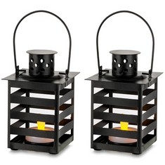 18 X SZIQIQI DECORATIVE CANDLE LANTERN LED FLAMELESS CANDLE, BLACK LANTERN CANDLE HOLDERS SMALL, METAL HANGING LANTERNS FOR CANDLES FOR HALLOWEEN  EVENTS BIRTHDAY PARTY WEDDING, 2 PCS - TOTAL RRP £12